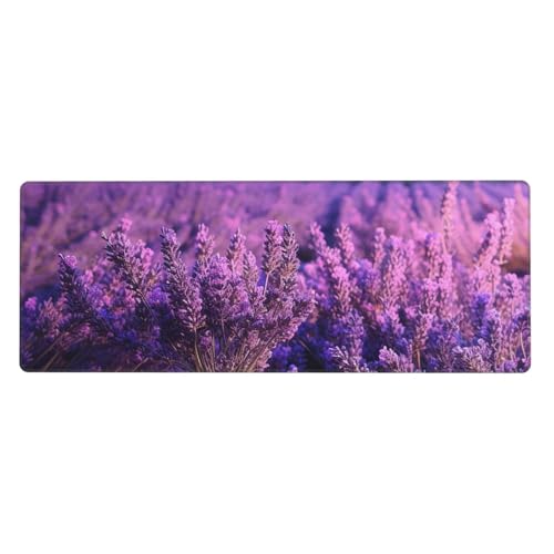 Großes Mauspad, Schreibtischunterlage, wasserdicht, romantisch, Lavendel, Gaming-Mauspad mit genähten Kanten, 80 x 30 cm, rutschfeste Schreibtischunterlage für den Schreibtisch, Schreibunterlage für von SDTYKHJ
