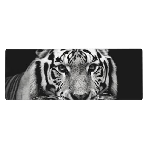 Großes Mauspad, Schreibtischunterlage, wasserdicht, schwarz-weiß, Tiger, Gaming-Mauspad mit genähten Kanten, 80 x 30 cm, rutschfeste Schreibtischunterlage für den Schreibtisch, Schreibunterlage für Großes Mauspad, Schreibtischunterlage, wasserdicht, schwarz-weiß, Tiger, Gaming-Mauspad mit genähten Kanten, 80 x 30 cm, rutschfeste Schreibtischunterlage für den Schreibtisch, Schreibunterlage für von SDTYKHJ