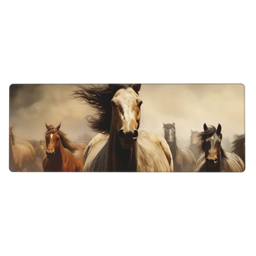 Großes Mauspad, Schreibtischunterlage, wasserdicht, viele Pferde, Gaming-Mauspad mit genähten Kanten, 80 x 30 cm, rutschfeste Schreibtischunterlage für Schreibtisch, Schreibunterlage für Büro von SDTYKHJ