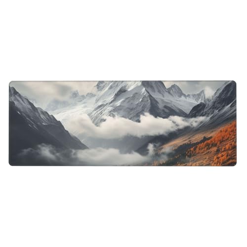 Großes Mauspad, wasserdichte Schreibtischunterlage, Bergspitze, Wolken, Gaming-Mauspad mit genähten Kanten, 80 x 30 cm, rutschfeste Schreibtischunterlage für Schreibtisch, Schreibunterlage für Büro von SDTYKHJ
