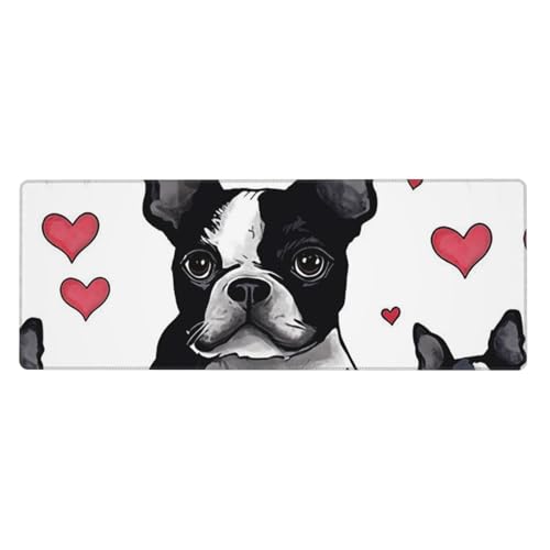 Großes Mauspad, wasserdichte Schreibtischunterlage, Boston Terrier, Hund, Gaming-Mauspad mit genähten Kanten, 80 x 30 cm, rutschfeste Schreibtischunterlage für den Schreibtisch, Schreibunterlage für von SDTYKHJ