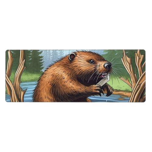 Großes Mauspad, wasserdichte Schreibtischunterlage, Busy Beaver, Cartoon, Gaming-Mauspad mit genähten Kanten, 80 x 30 cm, rutschfeste Schreibtischunterlage für den Schreibtisch für Büro von SDTYKHJ