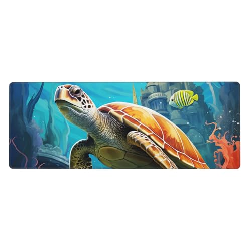 Großes Mauspad, wasserdichte Schreibtischunterlage, Delfine, Meeresschildkröte, Korallenriff, Gaming-Mauspad mit genähten Kanten, 80 x 30 cm, rutschfeste Schreibtischunterlage für den Schreibtisch für von SDTYKHJ