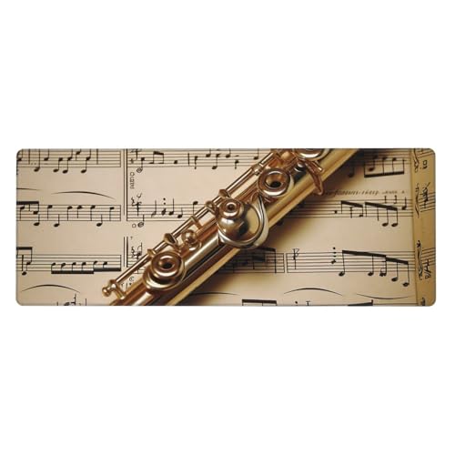 Großes Mauspad, wasserdichte Schreibtischunterlage, Flöte, Musik, Gaming-Mauspad mit genähten Kanten, 80 x 30 cm, rutschfeste Schreibtischunterlage für Schreibtisch, Schreibunterlage für Büro von SDTYKHJ