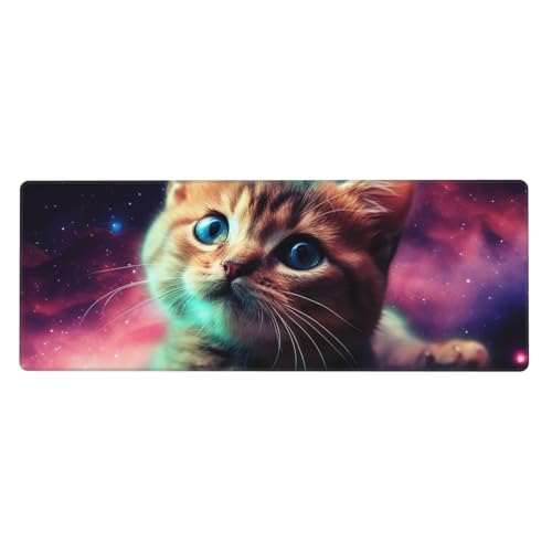 Großes Mauspad, wasserdichte Schreibtischunterlage, Galaxie-Katze, Baby-Gaming-Mauspad mit genähten Kanten, 80 x 30 cm, rutschfeste Schreibtischunterlage für den Schreibtisch, Schreibunterlage für von SDTYKHJ