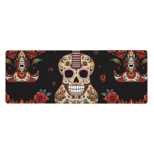 Großes Mauspad, wasserdichte Schreibtischunterlage, Gitarre, Pfeffer, Zucker, Totenkopf, Gaming-Mauspad mit genähten Kanten, 80 x 30 cm, rutschfeste Schreibtischunterlage für den Schreibtisch für Büro von SDTYKHJ