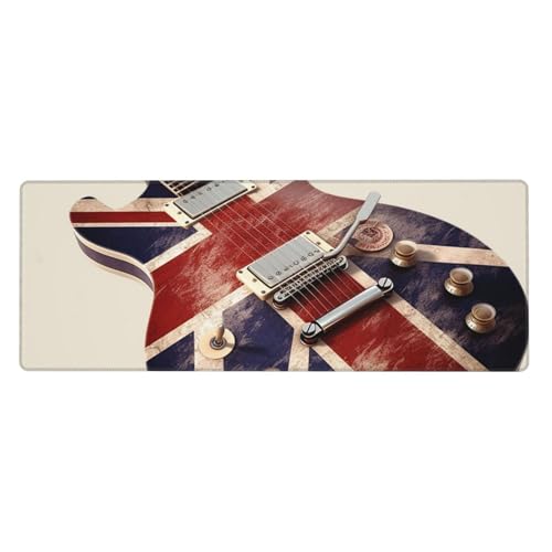 Großes Mauspad, wasserdichte Schreibtischunterlage, Gitarre, britische Flagge, Gaming-Mauspad mit genähten Kanten, 80 x 30 cm, rutschfeste Schreibtischunterlage für den Schreibtisch für Büro von SDTYKHJ