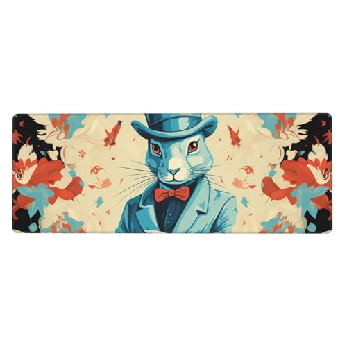 Großes Mauspad, wasserdichte Schreibtischunterlage, Magier, Kaninchen, Gaming-Mauspad mit genähten Kanten, 80 x 30 cm, rutschfeste Schreibtischunterlage für den Schreibtisch, Schreibunterlage für Büro von SDTYKHJ