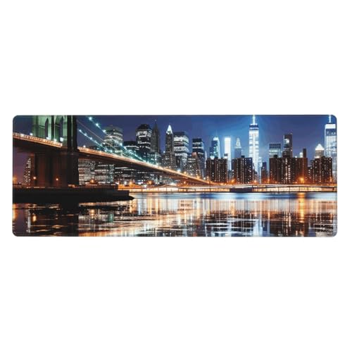 Großes Mauspad, wasserdichte Schreibtischunterlage, New York Night Gaming-Mauspad mit genähten Kanten, 80 x 30 cm, rutschfeste Schreibtischunterlage für Schreibtisch, Schreibunterlage für Büro von SDTYKHJ