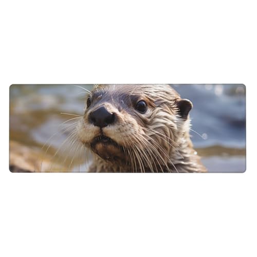 Großes Mauspad, wasserdichte Schreibtischunterlage, Otter spielt im Wasser, Gaming-Mauspad mit genähten Kanten, 80 x 30 cm, rutschfeste Schreibtischunterlage für den Schreibtisch für Büro von SDTYKHJ