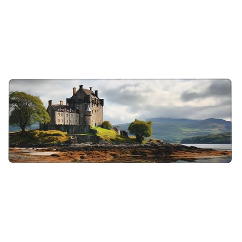 Großes Mauspad, wasserdichte Schreibtischunterlage, Schottland-Schloss, Wassersee, schottisches Gaming-Mauspad mit genähten Kanten, 80 x 30 cm, rutschfeste Schreibtischunterlage für den Schreibtisch Großes Mauspad, wasserdichte Schreibtischunterlage, Schottland-Schloss, Wassersee, schottisches Gaming-Mauspad mit genähten Kanten, 80 x 30 cm, rutschfeste Schreibtischunterlage für den Schreibtisch von SDTYKHJ