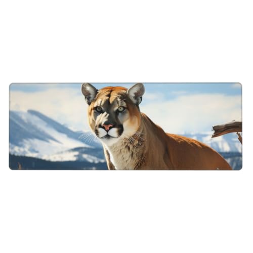 Großes Mauspad, wasserdichte Schreibtischunterlage, Tier, Berglöwe, Gaming-Mauspad mit genähten Kanten, 80 x 30 cm, rutschfeste Schreibtischunterlage für den Schreibtisch, Schreibunterlage für Büro von SDTYKHJ
