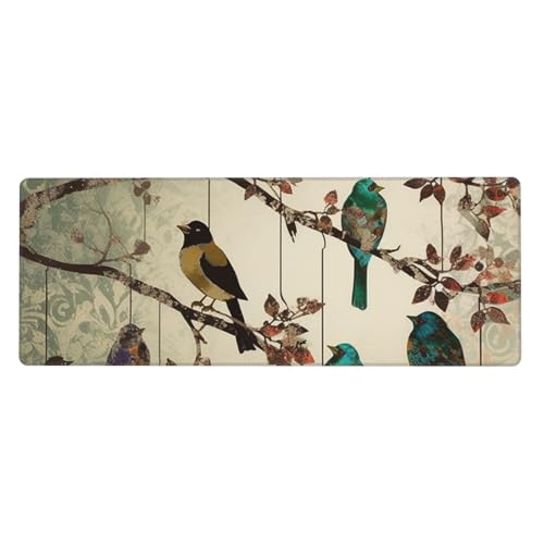 Großes Mauspad, wasserdichte Schreibtischunterlage, Vögel auf Ästen, Gaming-Mauspad mit genähten Kanten, 80 x 30 cm, rutschfeste Schreibtischunterlage für den Schreibtisch, Schreibunterlage für Büro von SDTYKHJ