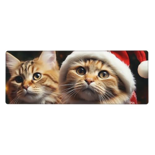 Großes Mauspad, wasserdichte Schreibtischunterlage, Weihnachts-Katze, Gaming-Mauspad mit genähten Kanten, 80 x 30 cm, rutschfeste Schreibtischunterlage für den Schreibtisch, Schreibunterlage für Büro von SDTYKHJ