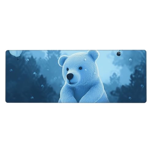 Großes Mauspad, wasserdichte Schreibtischunterlage, blauer Bär, Gaming-Mauspad mit genähten Kanten, 80 x 30 cm, rutschfeste Schreibtischunterlage für den Schreibtisch, Schreibunterlage für Büro von SDTYKHJ