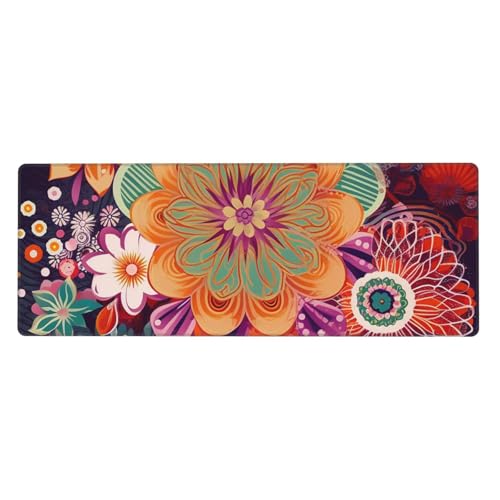Großes Mauspad, wasserdichte Schreibtischunterlage, böhmische farbige Blume, Gaming-Mauspad mit genähten Kanten, 80 x 30 cm, rutschfeste Schreibtischunterlage für den Schreibtisch für Büro von SDTYKHJ