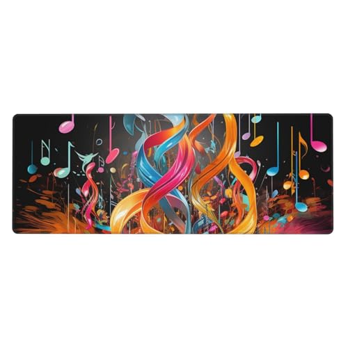 Großes Mauspad, wasserdichte Schreibtischunterlage, bunte Musiknoten, Gaming-Mauspad mit genähten Kanten, 80 x 30 cm, rutschfeste Schreibtischunterlage für den Schreibtisch, Schreibunterlage für Büro von SDTYKHJ