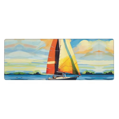 Großes Mauspad, wasserdichte Schreibtischunterlage, buntes Segelboot, Gaming-Mauspad mit genähten Kanten, 80 x 30 cm, rutschfeste Schreibtischunterlage für den Schreibtisch, Schreibunterlage für Büro von SDTYKHJ
