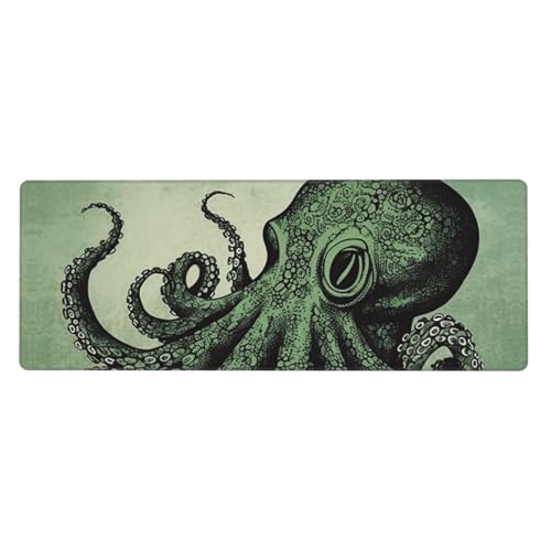 Großes Mauspad, wasserdichte Schreibtischunterlage, grüner Oktopus, Gaming-Mauspad mit genähten Kanten, 80 x 30 cm, rutschfeste Schreibtischunterlage für Schreibtisch, Schreibunterlage für Büro von SDTYKHJ