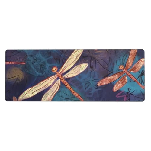 Großes Mauspad, wasserdichte Schreibtischunterlage, handbemalt, Libellen-Gaming-Mauspad mit genähten Kanten, 80 x 30 cm, rutschfeste Schreibtischunterlage für den Schreibtisch, Schreibunterlage für Großes Mauspad, wasserdichte Schreibtischunterlage, handbemalt, Libellen-Gaming-Mauspad mit genähten Kanten, 80 x 30 cm, rutschfeste Schreibtischunterlage für den Schreibtisch, Schreibunterlage für von SDTYKHJ