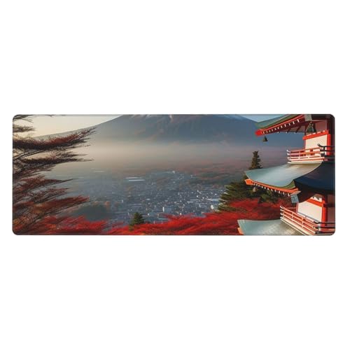 Großes Mauspad, wasserdichte Schreibtischunterlage, japanische Halterung, Fuji-Landschaft, Gaming-Mauspad mit genähten Kanten, 80 x 30 cm, rutschfeste Schreibtischunterlage für den Schreibtisch von SDTYKHJ