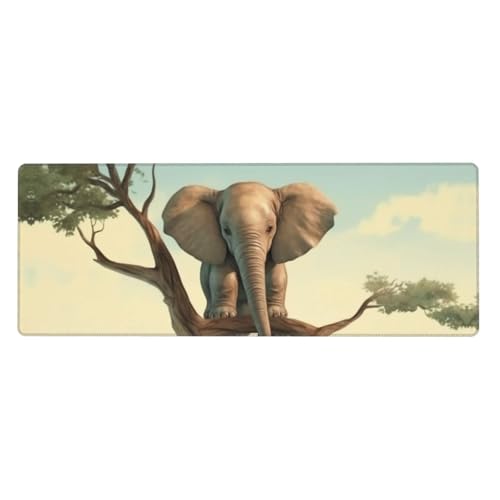 Großes Mauspad, wasserdichte Schreibtischunterlage, kleiner Elefant auf Baum, Gaming-Mauspad mit genähten Kanten, 80 x 30 cm, rutschfeste Schreibtischunterlage für den Schreibtisch, Schreibunterlage von SDTYKHJ