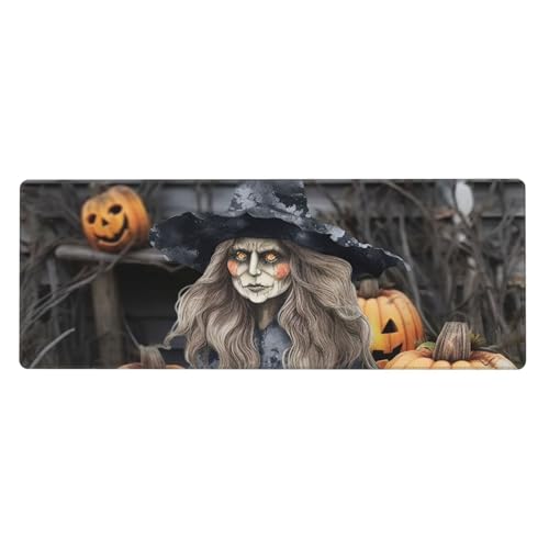 Großes Mauspad, wasserdichte Schreibtischunterlage, lustige Halloween-Dekoration, Hexe, Gaming-Mauspad mit genähten Kanten, 80 x 30 cm, rutschfeste Schreibtischunterlage für den Schreibtisch von SDTYKHJ