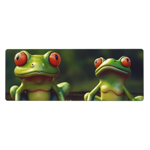 Großes Mauspad, wasserdichte Schreibtischunterlage, lustige grüne Frösche, Gaming-Mauspad mit genähten Kanten, 80 x 30 cm, rutschfeste Schreibtischunterlage für Schreibtisch, Schreibunterlage für Büro von SDTYKHJ