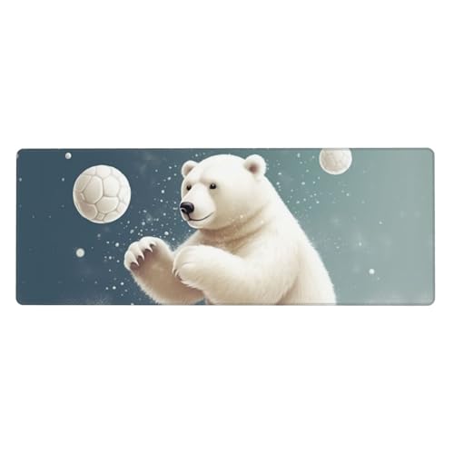 Großes Mauspad, wasserdichte Schreibtischunterlage, lustiger Eisbär, der Schneeball spielt, Gaming-Mauspad mit genähten Kanten, 80 x 30 cm, rutschfeste Schreibtischunterlage für Schreibtisch von SDTYKHJ