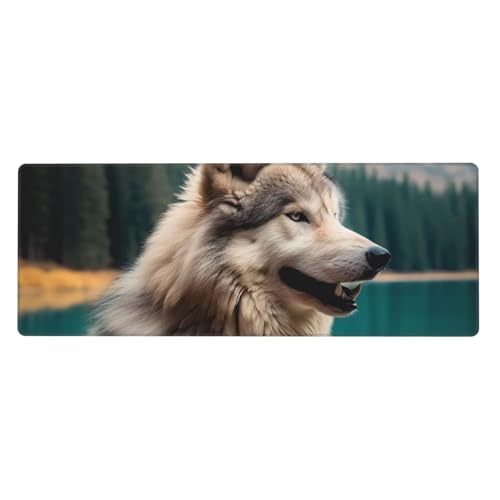 Großes Mauspad, wasserdichte Schreibtischunterlage, lustiges Tierwolf, Gaming-Mauspad mit genähten Kanten, 80 x 30 cm, rutschfeste Schreibtischunterlage für den Schreibtisch, Schreibunterlage für Büro von SDTYKHJ