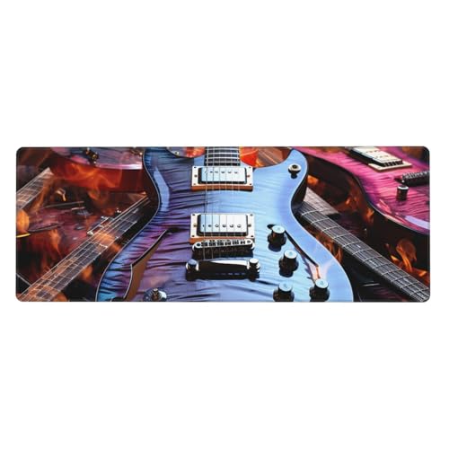 Großes Mauspad, wasserdichte Schreibtischunterlage, magische E-Gitarre, Musik, Gaming-Mauspad mit genähten Kanten, 80 x 30 cm, rutschfeste Schreibtischunterlage für den Schreibtisch, Schreibunterlage von SDTYKHJ