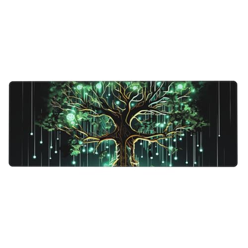 Großes Mauspad, wasserdichte Schreibtischunterlage, magischer grüner Baum, Gaming-Mauspad mit genähten Kanten, 80 x 30 cm, rutschfeste Schreibtischunterlage für den Schreibtisch, Schreibunterlage für von SDTYKHJ