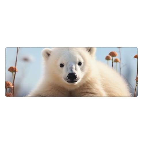 Großes Mauspad, wasserdichte Schreibtischunterlage, niedlicher Eisbär-Tiere, Gaming-Mauspad mit genähten Kanten, 80 x 30 cm, rutschfeste Schreibtischunterlage für Schreibtisch, Schreibunterlage für von SDTYKHJ