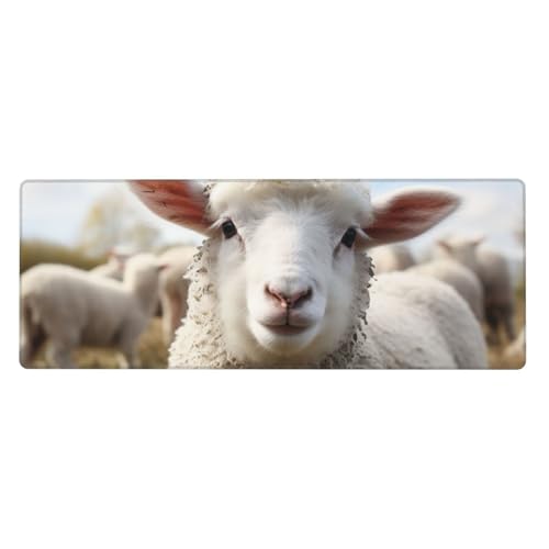 Großes Mauspad, wasserdichte Schreibtischunterlage, niedliches Schaf, Lamm, Gaming-Mauspad mit genähten Kanten, 80 x 30 cm, rutschfeste Schreibtischunterlage für den Schreibtisch für Büro von SDTYKHJ