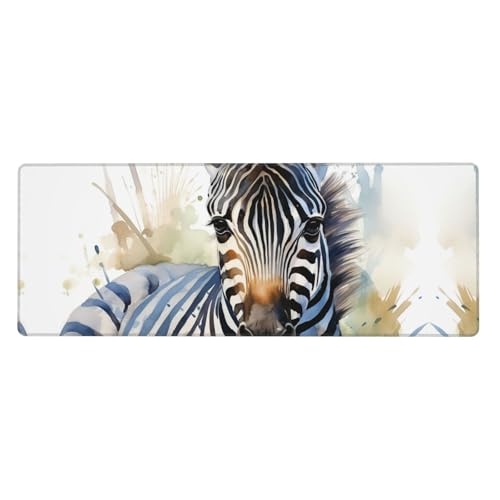 Großes Mauspad, wasserdichte Schreibtischunterlage, niedliches Zebra-Aquarell-Gaming-Mauspad mit genähten Kanten, 80 x 30 cm, rutschfeste Schreibtischunterlage für den Schreibtisch, Schreibunterlage von SDTYKHJ