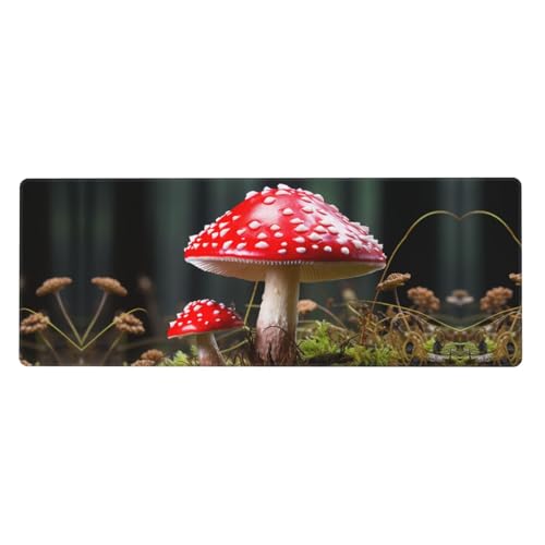Großes Mauspad, wasserdichte Schreibtischunterlage, rot und weiß, Pilz, Gaming-Mauspad mit genähten Kanten, 80 x 30 cm, rutschfeste Schreibtischunterlage für Schreibtisch, Schreibunterlage für Büro von SDTYKHJ