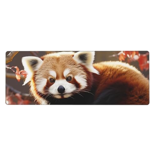 Großes Mauspad, wasserdichte Schreibtischunterlage, roter Panda, Gaming-Mauspad mit genähten Kanten, 80 x 30 cm, rutschfeste Schreibtischunterlage für den Schreibtisch, Schreibunterlage für Büro von SDTYKHJ