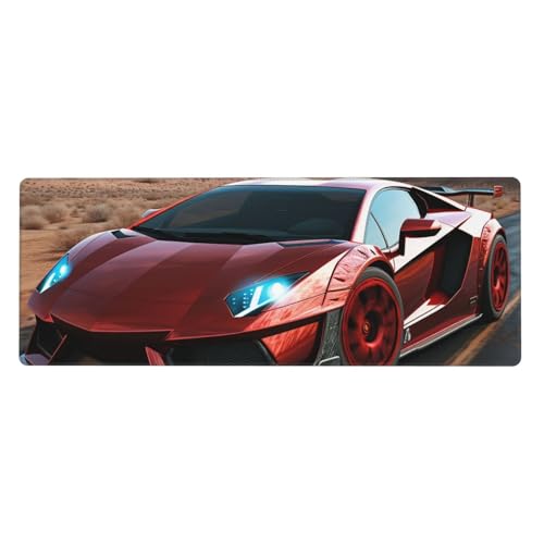 Großes Mauspad, wasserdichte Schreibtischunterlage, rotes Rennauto, Gaming-Mauspad mit genähten Kanten, 80 x 30 cm, rutschfeste Schreibtischunterlage für den Schreibtisch, Schreibunterlage für Büro von SDTYKHJ