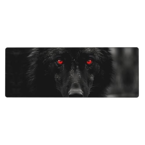 Großes Mauspad, wasserdichte Schreibtischunterlage, schwarz-rote Augen, Wolf, Gaming-Mauspad mit genähten Kanten, 80 x 30 cm, rutschfeste Schreibtischunterlage für Schreibtisch, Schreibunterlage für von SDTYKHJ