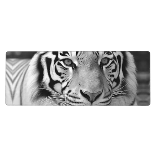 Großes Mauspad, wasserdichte Schreibtischunterlage, schwarz-weiß, Tiger, Gaming-Mauspad mit genähten Kanten, 80 x 30 cm, rutschfeste Schreibtischunterlage für den Schreibtisch, Schreibunterlage für von SDTYKHJ