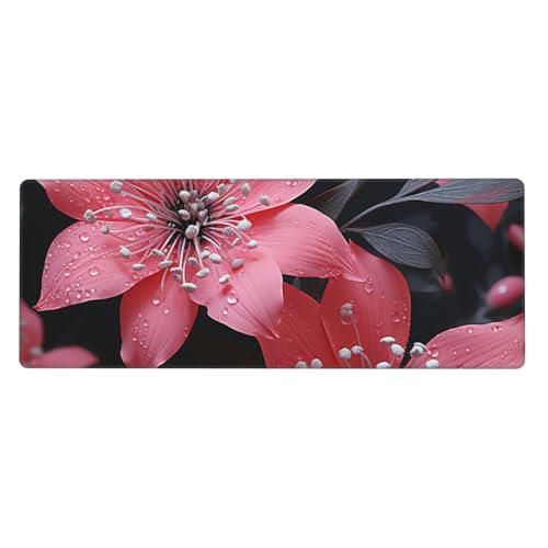 Großes Mauspad, wasserdichte Schreibtischunterlage, schwarze Blume, Gaming-Mauspad mit genähten Kanten, 80 x 30 cm, rutschfeste Schreibtischunterlage für den Schreibtisch, Schreibunterlage für Büro von SDTYKHJ