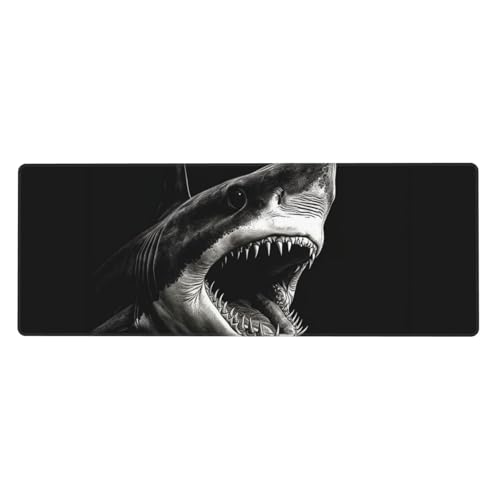 Großes Mauspad, wasserdichte Schreibtischunterlage, schwarzer Haikopf, Gaming-Mauspad mit genähten Kanten, 80 x 30 cm, rutschfeste Schreibtischunterlage für den Schreibtisch, Schreibunterlage für Büro von SDTYKHJ