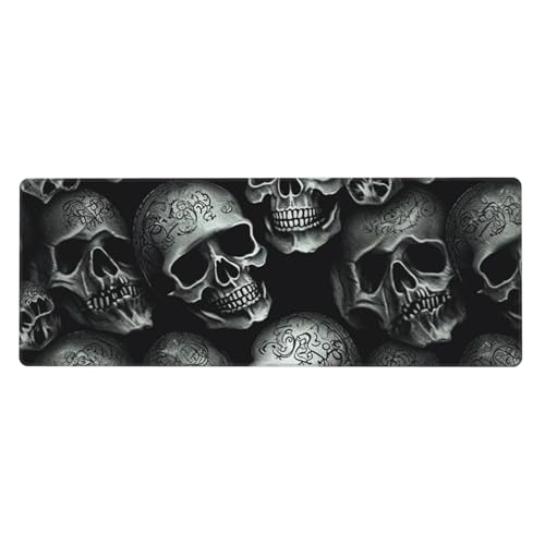 Großes Mauspad, wasserdichte Schreibtischunterlage, schwarzer Totenkopf-Gaming-Mauspad mit genähten Kanten, 80 x 30 cm, rutschfeste Schreibtischunterlage für den Schreibtisch, Schreibunterlage für Großes Mauspad, wasserdichte Schreibtischunterlage, schwarzer Totenkopf-Gaming-Mauspad mit genähten Kanten, 80 x 30 cm, rutschfeste Schreibtischunterlage für den Schreibtisch, Schreibunterlage für von SDTYKHJ