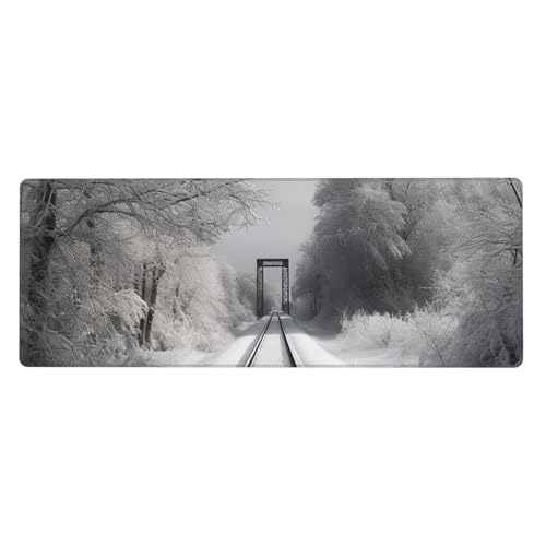 Großes Mauspad, wasserdichte Schreibtischunterlage, verschneite Zugbahnen, Gaming-Mauspad mit genähten Kanten, 80 x 30 cm, rutschfeste Schreibtischunterlage für den Schreibtisch für Büro von SDTYKHJ
