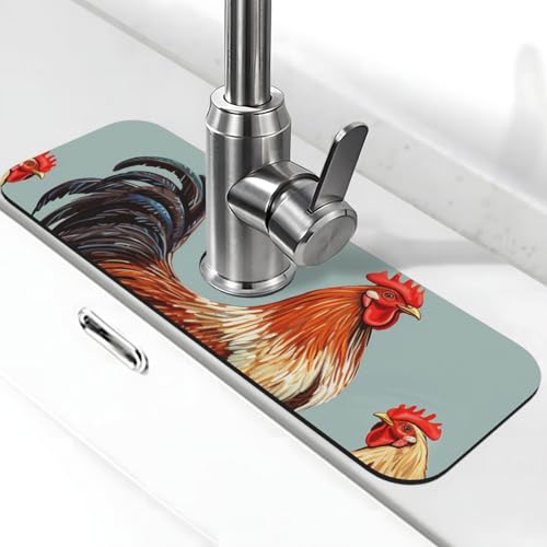 Küchenspüle, Spritzschutz, Wasserhahnmatte, 38,1 x 14 cm, super saugfähig, schnell trocknende Matte, Huhn-Druck, Wasserhahn, Abtropfmatte, Spritzschutz hinter dem Wasserhahn, Tropffänger für von SDTYKHJ