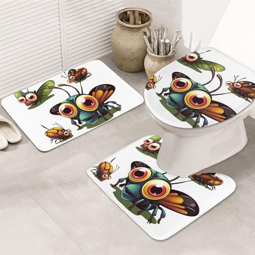 SDTYKHJ Badezimmerteppich-Set, 3-teilig, Badematte, ultra-saugfähig, rutschfest, Cartoon-Insekten-Fußmatten, weicher Duschvorleger, U-förmiger Kontur-WC-Vorleger, WC-Deckelbezug für Badewanne, Dusche SDTYKHJ Badezimmerteppich-Set, 3-teilig, Badematte, ultra-saugfähig, rutschfest, Cartoon-Insekten-Fußmatten, weicher Duschvorleger, U-förmiger Kontur-WC-Vorleger, WC-Deckelbezug für Badewanne, Dusche von SDTYKHJ