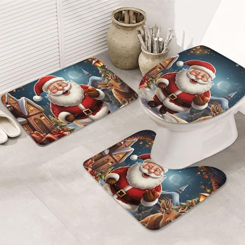 SDTYKHJ Badezimmerteppich-Set, 3-teilig, Badematte, ultra-saugfähig, rutschfest, Weihnachtsmann, Weihnachten, Zoom, Fußmatten, weicher Duschvorleger, U-förmiger Kontur-WC-Vorleger, WC-Deckelbezug für SDTYKHJ Badezimmerteppich-Set, 3-teilig, Badematte, ultra-saugfähig, rutschfest, Weihnachtsmann, Weihnachten, Zoom, Fußmatten, weicher Duschvorleger, U-förmiger Kontur-WC-Vorleger, WC-Deckelbezug für von SDTYKHJ