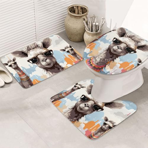 SDTYKHJ Badezimmerteppich-Set, 3-teilig, Badematte, ultra-saugfähig, rutschfest, lustig, Giraffe mit Sonnenbrille, Fußmatten, weicher Duschvorleger, U-förmiger Kontur-WC-Vorleger, WC-Deckelbezug für SDTYKHJ Badezimmerteppich-Set, 3-teilig, Badematte, ultra-saugfähig, rutschfest, lustig, Giraffe mit Sonnenbrille, Fußmatten, weicher Duschvorleger, U-förmiger Kontur-WC-Vorleger, WC-Deckelbezug für von SDTYKHJ