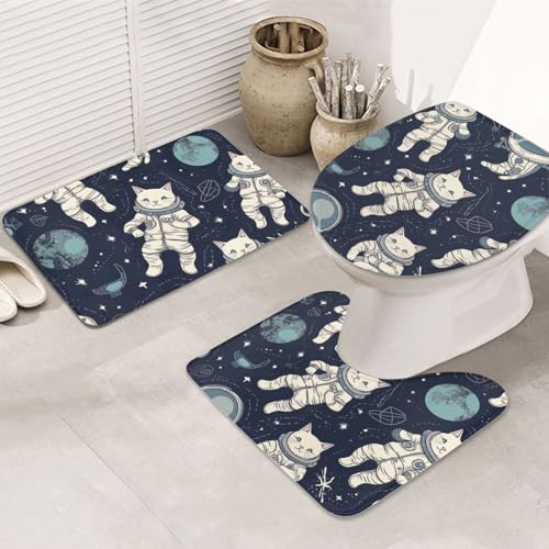 SDTYKHJ Badezimmerteppich-Set, 3-teilig, Badematte, ultra-saugfähig, rutschfest, lustig, Katze, Astronaut, Fußmatten, weicher Duschvorleger, U-förmiger WC-Vorleger, WC-Deckelbezug für Badewanne SDTYKHJ Badezimmerteppich-Set, 3-teilig, Badematte, ultra-saugfähig, rutschfest, lustig, Katze, Astronaut, Fußmatten, weicher Duschvorleger, U-förmiger WC-Vorleger, WC-Deckelbezug für Badewanne von SDTYKHJ