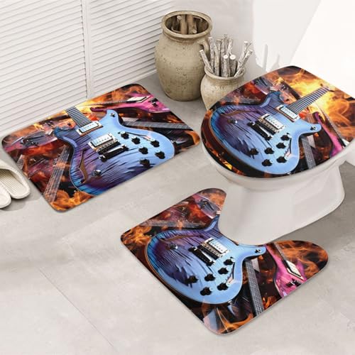 SDTYKHJ Badezimmerteppich-Set, 3-teilig, Badematte, ultra-saugfähig, rutschfest, magische E-Gitarre, Musik, Fußmatten, weicher Duschvorleger, U-förmiger Kontur-WC-Vorleger, WC-Deckelbezug für SDTYKHJ Badezimmerteppich-Set, 3-teilig, Badematte, ultra-saugfähig, rutschfest, magische E-Gitarre, Musik, Fußmatten, weicher Duschvorleger, U-förmiger Kontur-WC-Vorleger, WC-Deckelbezug für von SDTYKHJ